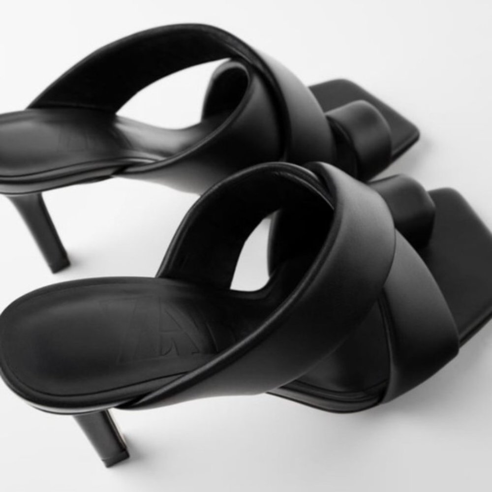 Zara Padded Heeled Leather Sandals NWT - Picture 8 of 15